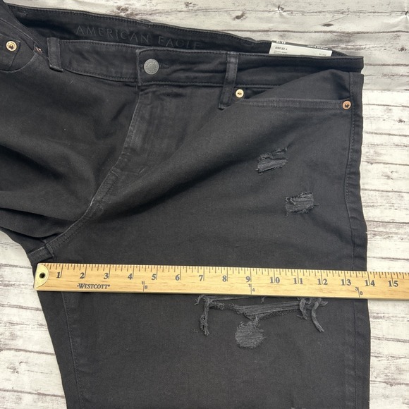 American Eagle Athletic Skinny Jeans Mens 42x32  Airflex+ Destroyed Black Denim - Picture 7 of 11